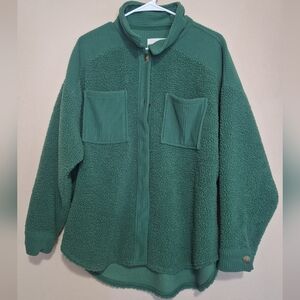American Eagle Green Fleece Button Up Shacket with Pockets Medium